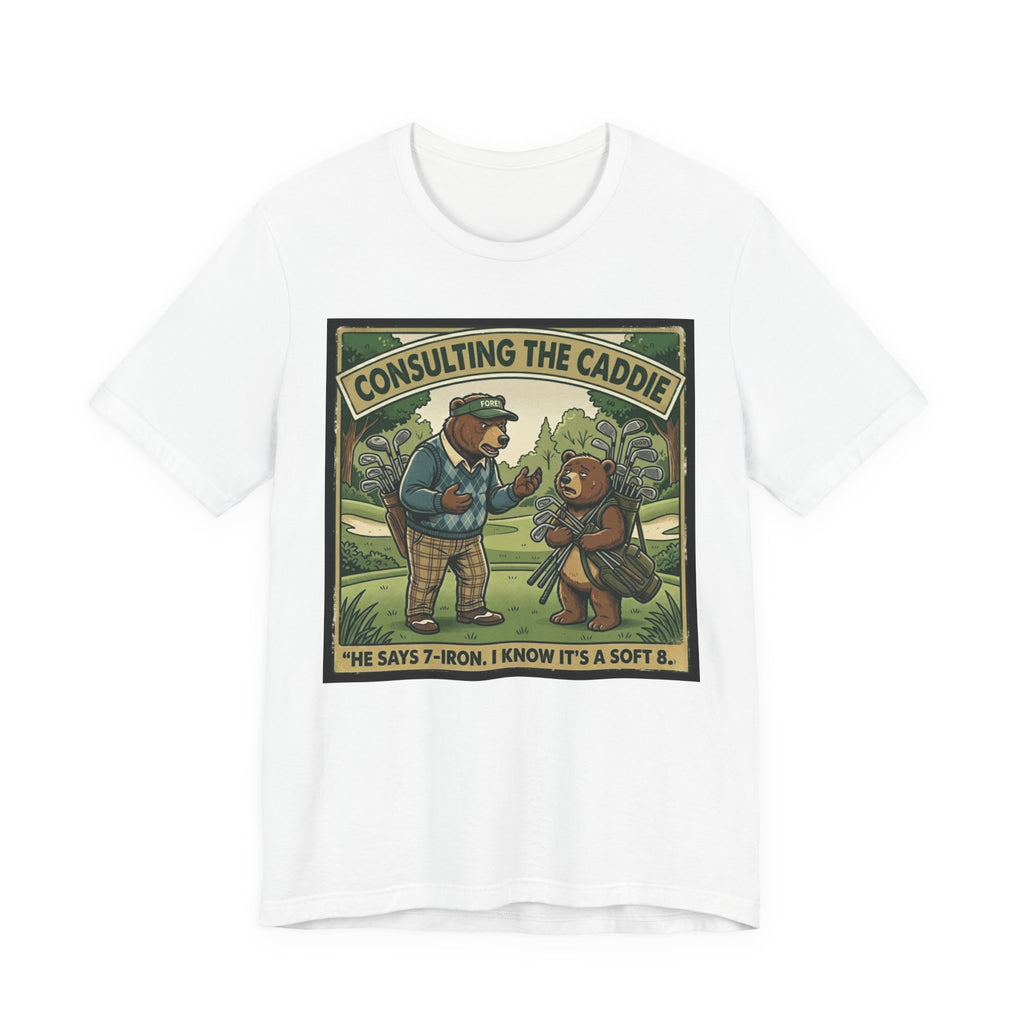 Consulting the Caddie Funny Golf T-Shirt | Golf Club Selection Humor | Golfer Gift Tee