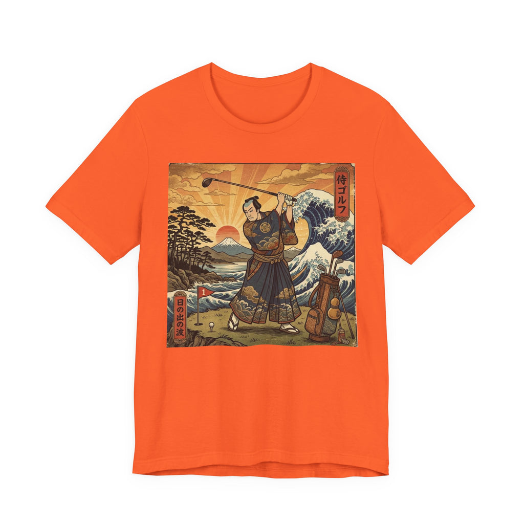Samurai Tee Shot at Dawn Golf T-Shirt | Japanese Woodblock Great Wave | Golf Legend Series | Wild Green Golf