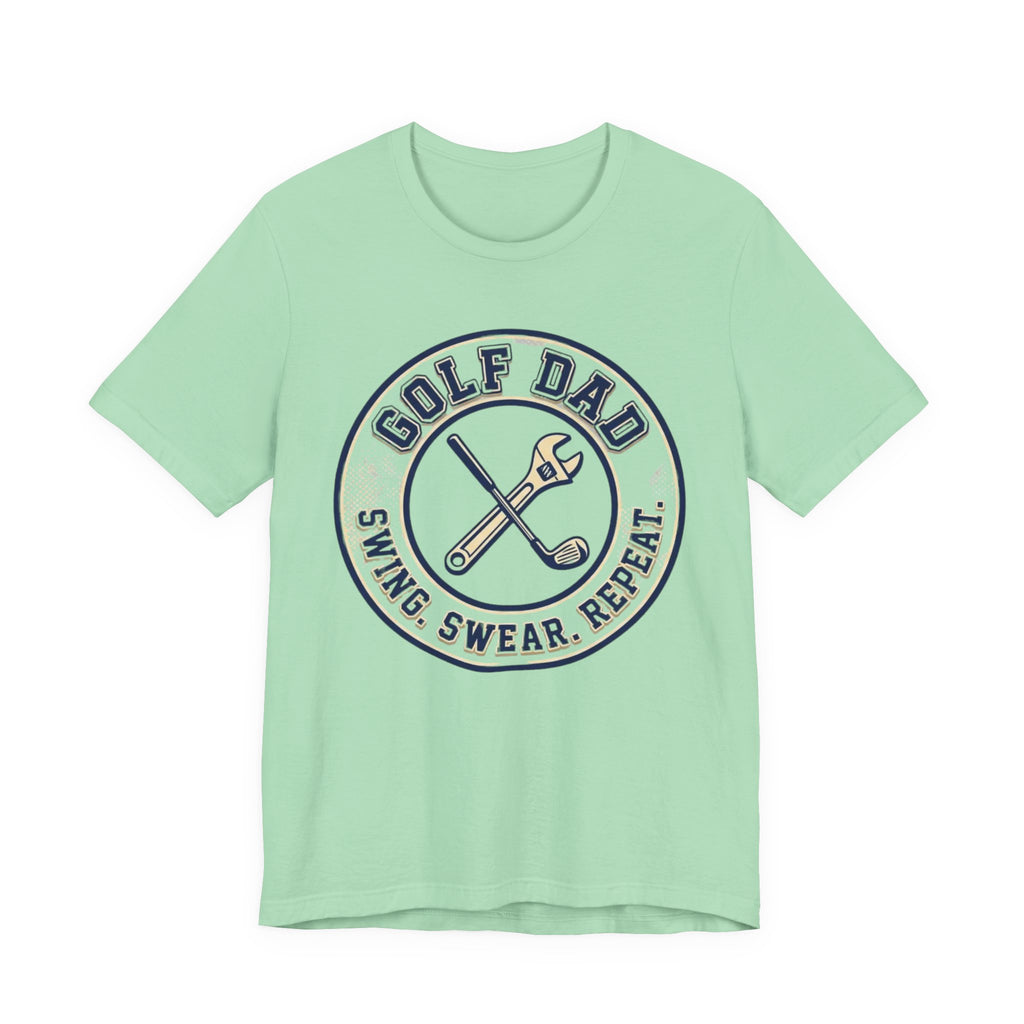 Golf Dad Swing Swear Repeat T-Shirt | Classic Crest Father's Day Golf Tee | Wild Green Golf