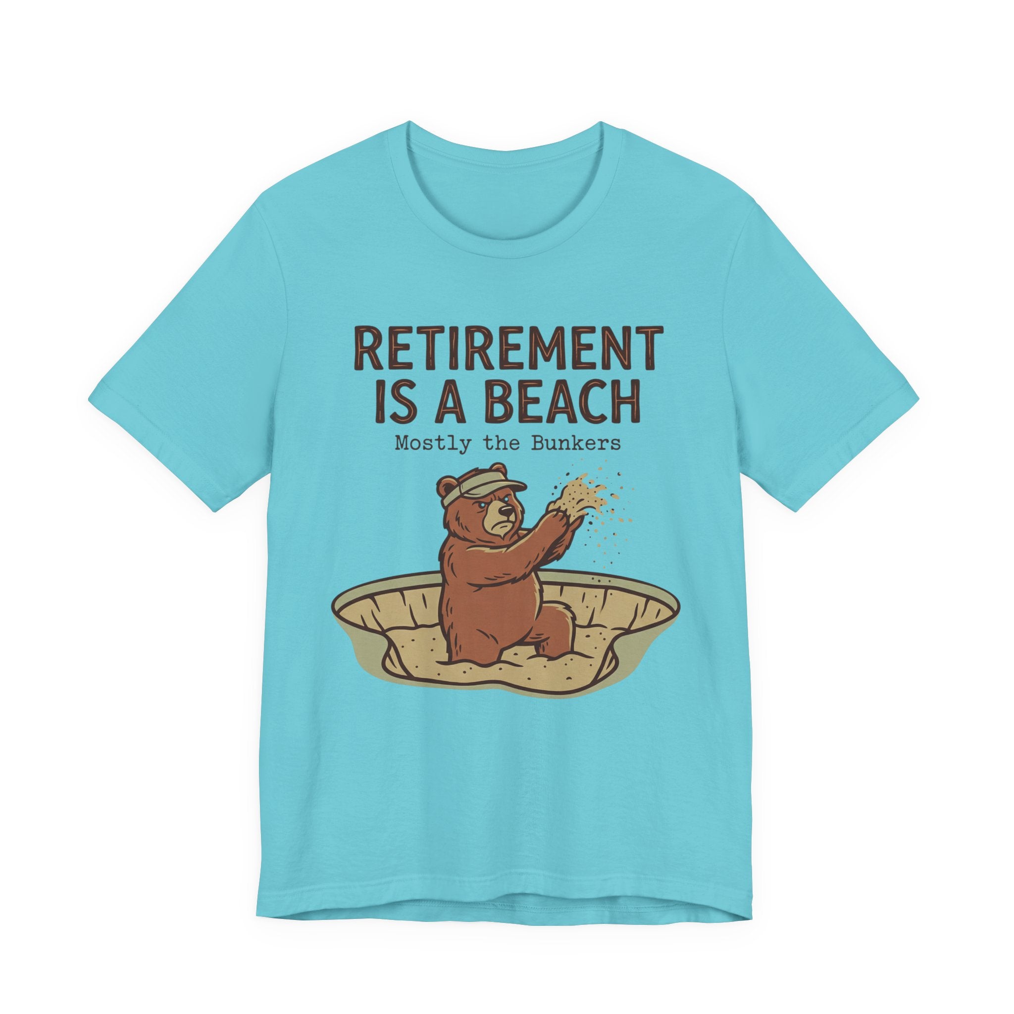 Retirement Is A Beach Golf T-Shirt | Mostly The Bunkers | Funny Retirement Golf Tee | Wild Green Golf