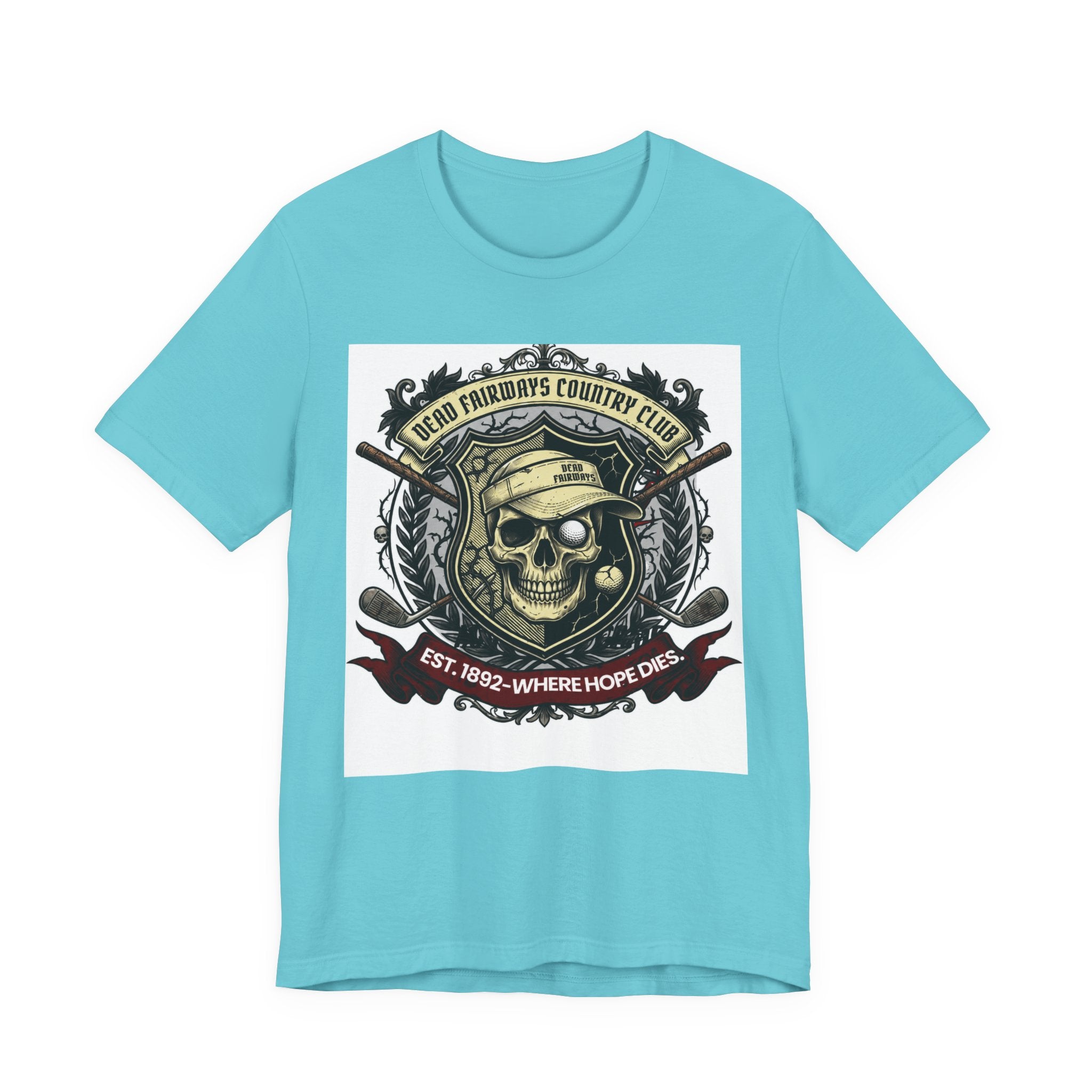 Skull & Crossed Golf Clubs Tee | "Leatherface's Country Club" Vintage Horror Golf Shirt | Wild Green Golf