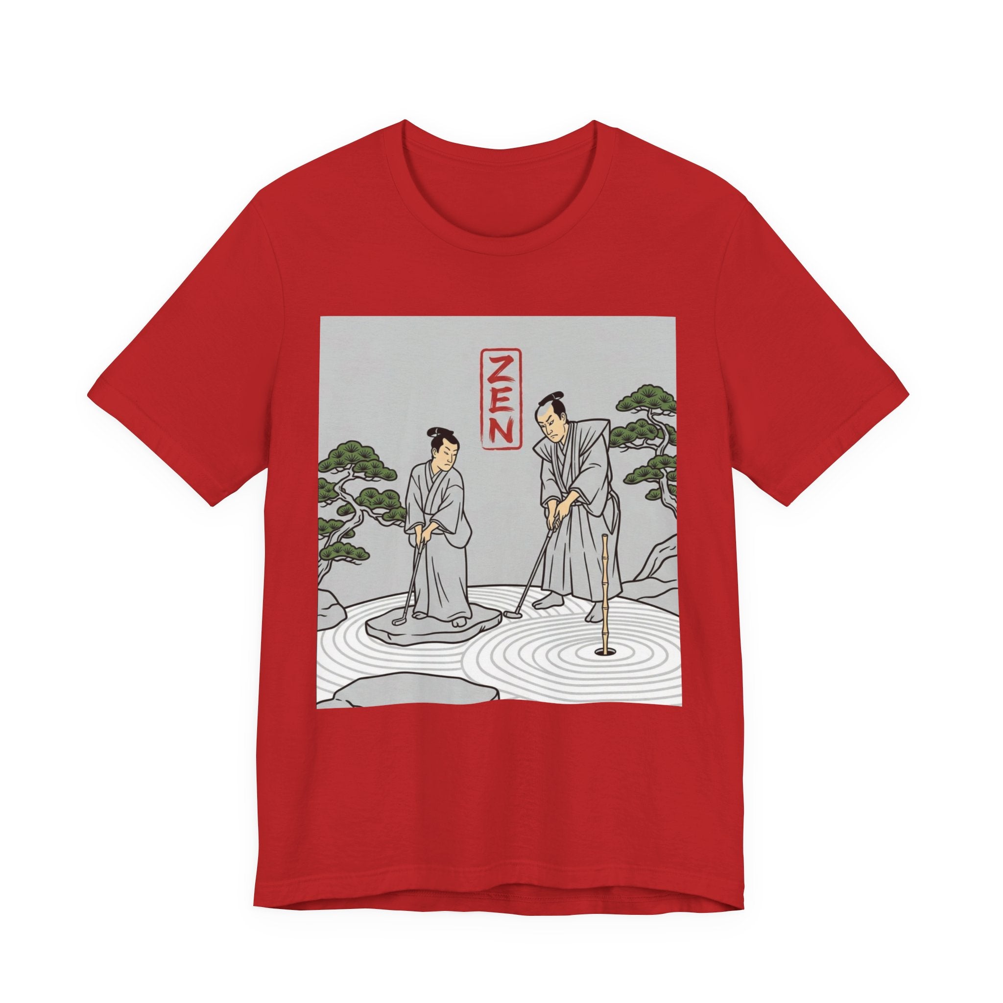 ZEN Golf T-Shirt | Two Samurai Putting Japanese Art Tee | Golf Legend Series | Wild Green Golf