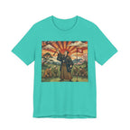 Samurai Birdie Celebration Golf T-Shirt | Japanese Woodblock Sunrise | Golf Legend Series | Wild Green Golf