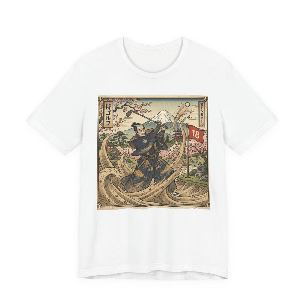 Samurai Bunker Shot Golf T-Shirt | Japanese Woodblock Sand Wave | Golf Legend Series | Wild Green Golf