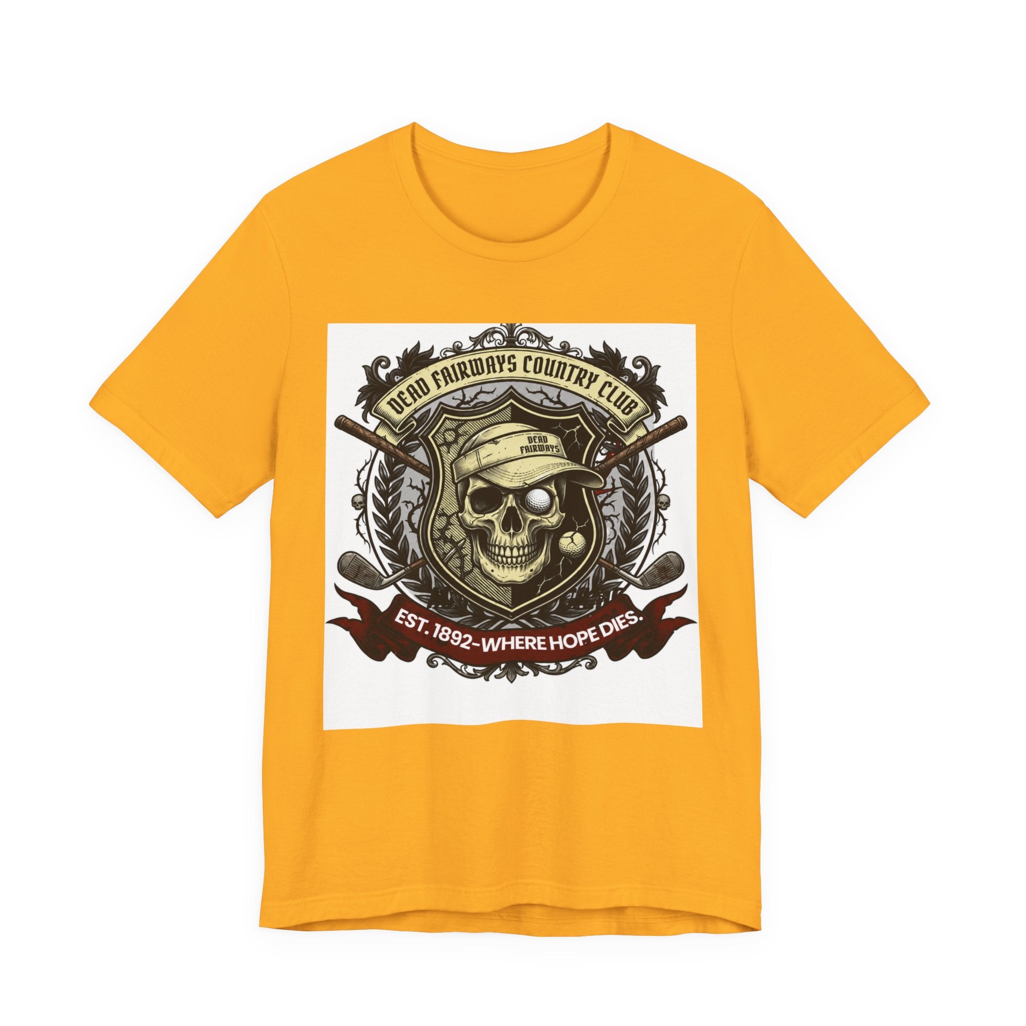 Skull & Crossed Golf Clubs Tee | "Leatherface's Country Club" Vintage Horror Golf Shirt | Wild Green Golf