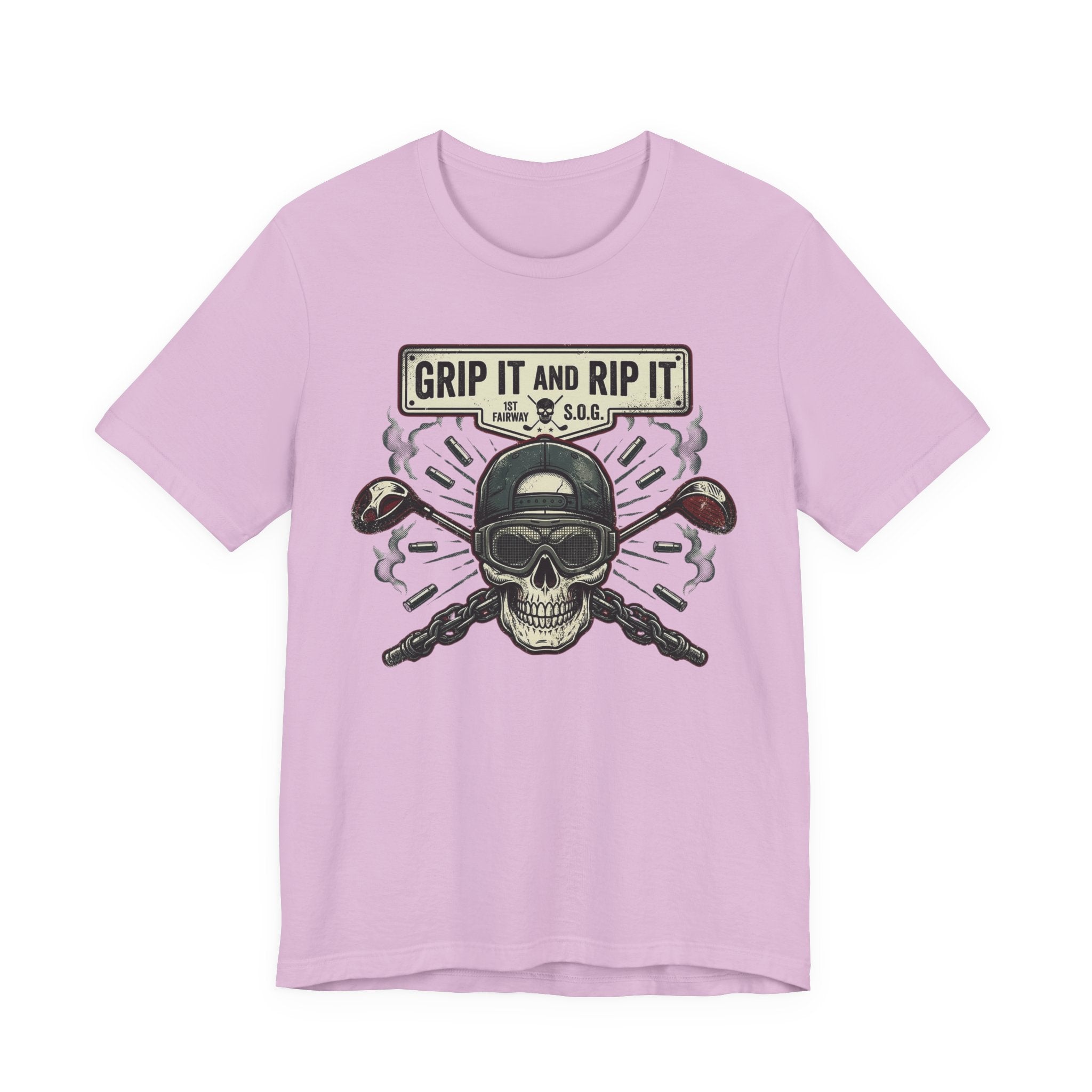 Grip It and Rip It Golf T-Shirt | Vintage Flame Skull Tee | Wild Green Golf