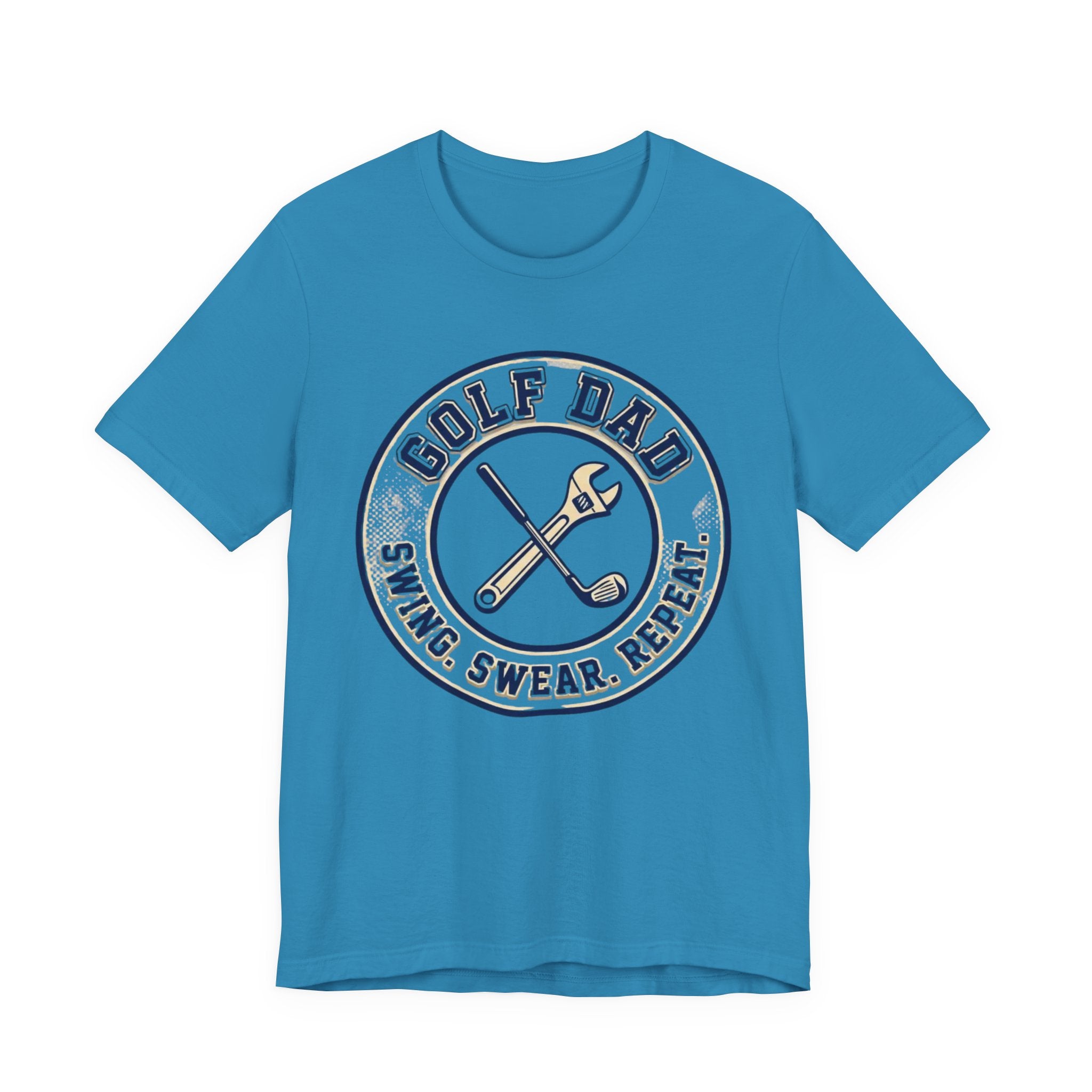 Golf Dad Swing Swear Repeat T-Shirt | Classic Crest Father's Day Golf Tee | Wild Green Golf