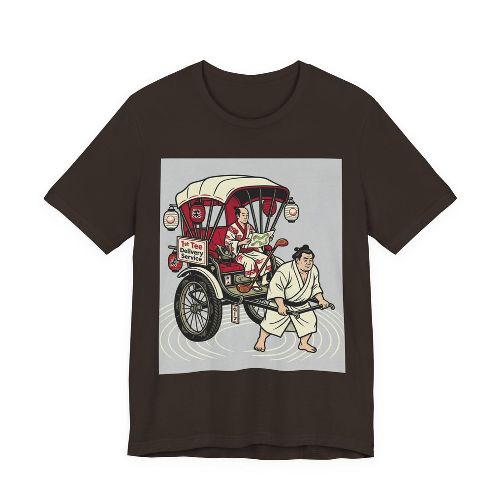 1st Tee Delivery Service Golf T-Shirt | Samurai Rickshaw Sumo Caddy | Golf Legend Series | Wild Green Golf