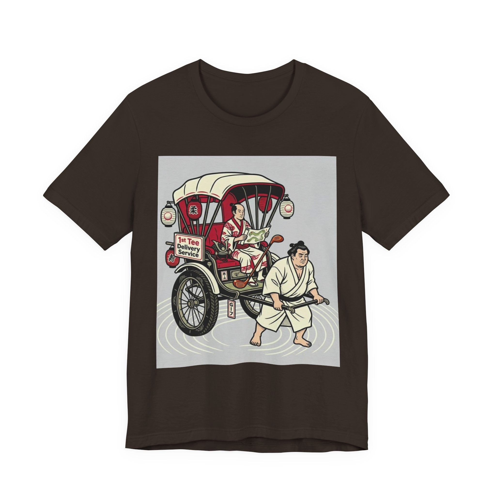 1st Tee Delivery Service Golf T-Shirt | Samurai Rickshaw Sumo Caddy | Golf Legend Series | Wild Green Golf