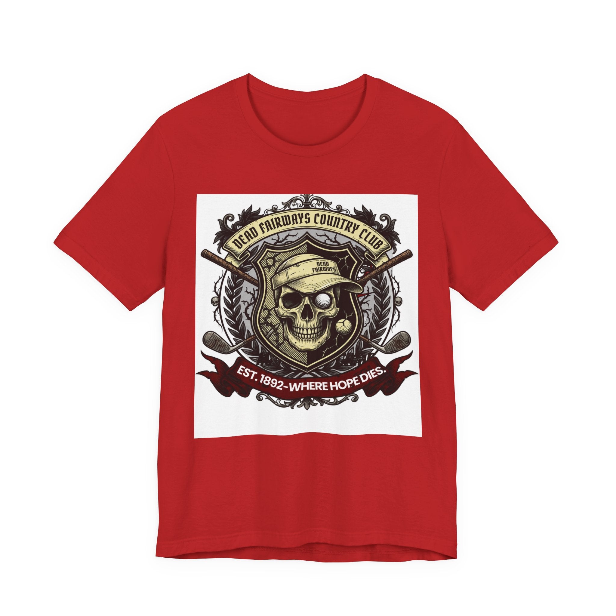 Skull & Crossed Golf Clubs Tee | "Leatherface's Country Club" Vintage Horror Golf Shirt | Wild Green Golf
