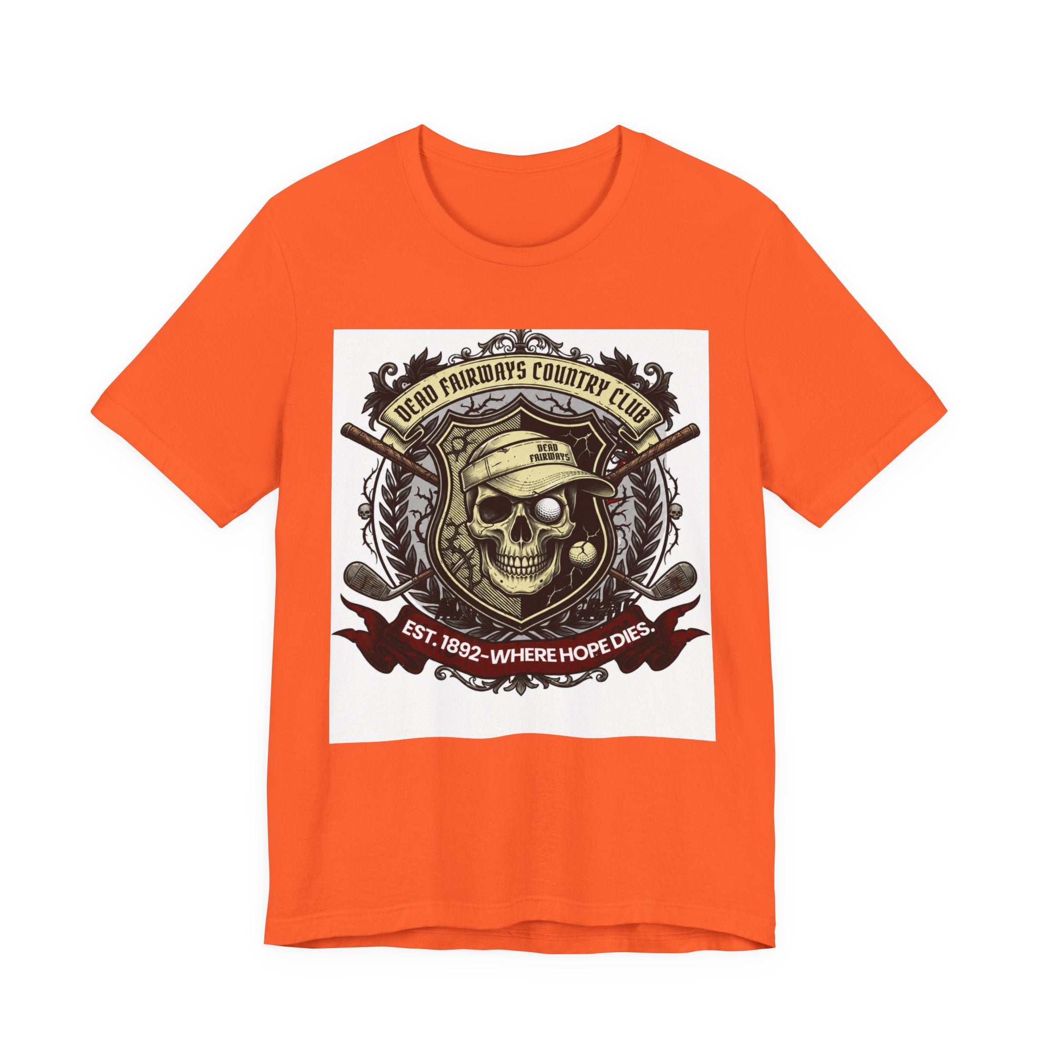 Skull & Crossed Golf Clubs Tee | "Leatherface's Country Club" Vintage Horror Golf Shirt | Wild Green Golf