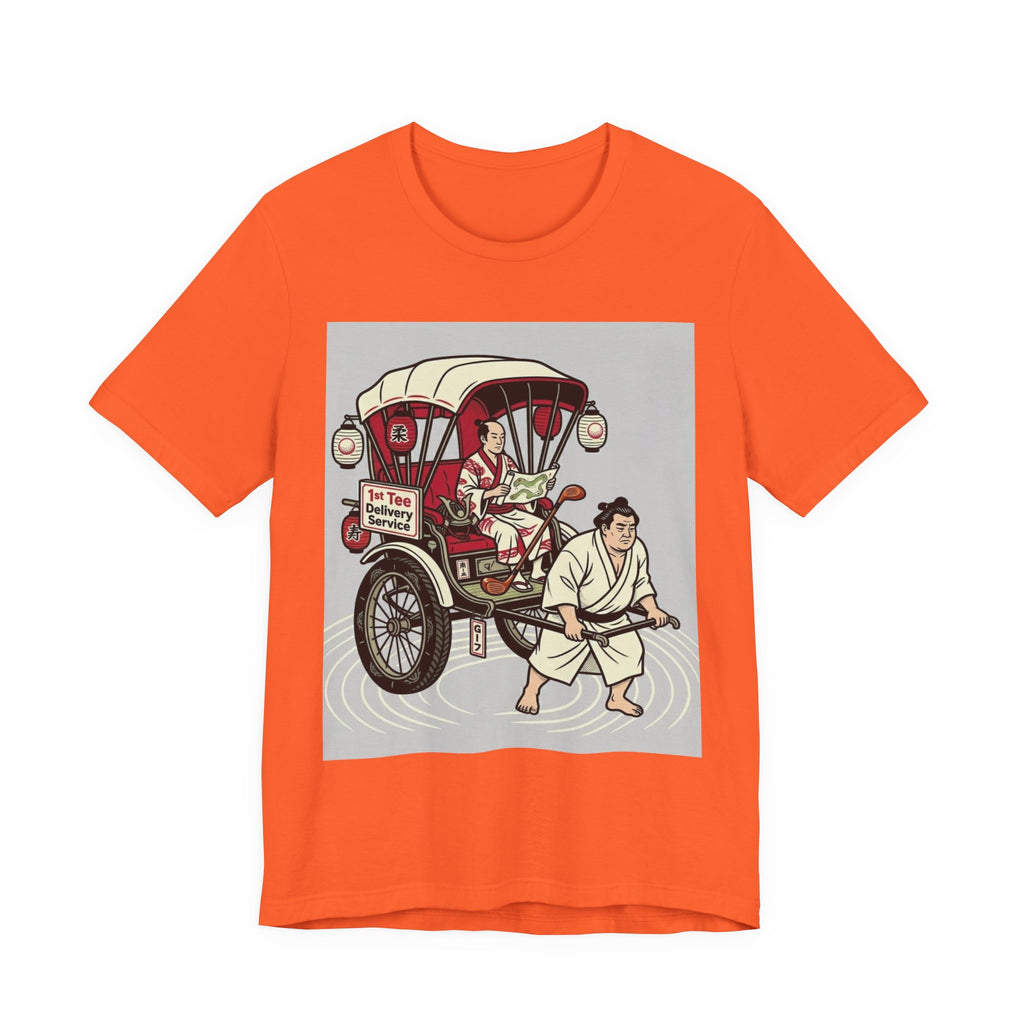 1st Tee Delivery Service Golf T-Shirt | Samurai Rickshaw Sumo Caddy | Golf Legend Series | Wild Green Golf