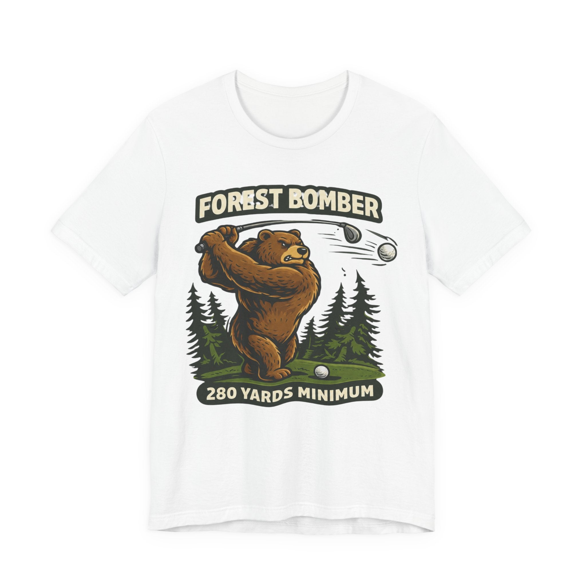 Forest Bomber Golf T-Shirt | Bear Golf Design | 280 Yards Minimum | Funny Golf Gift