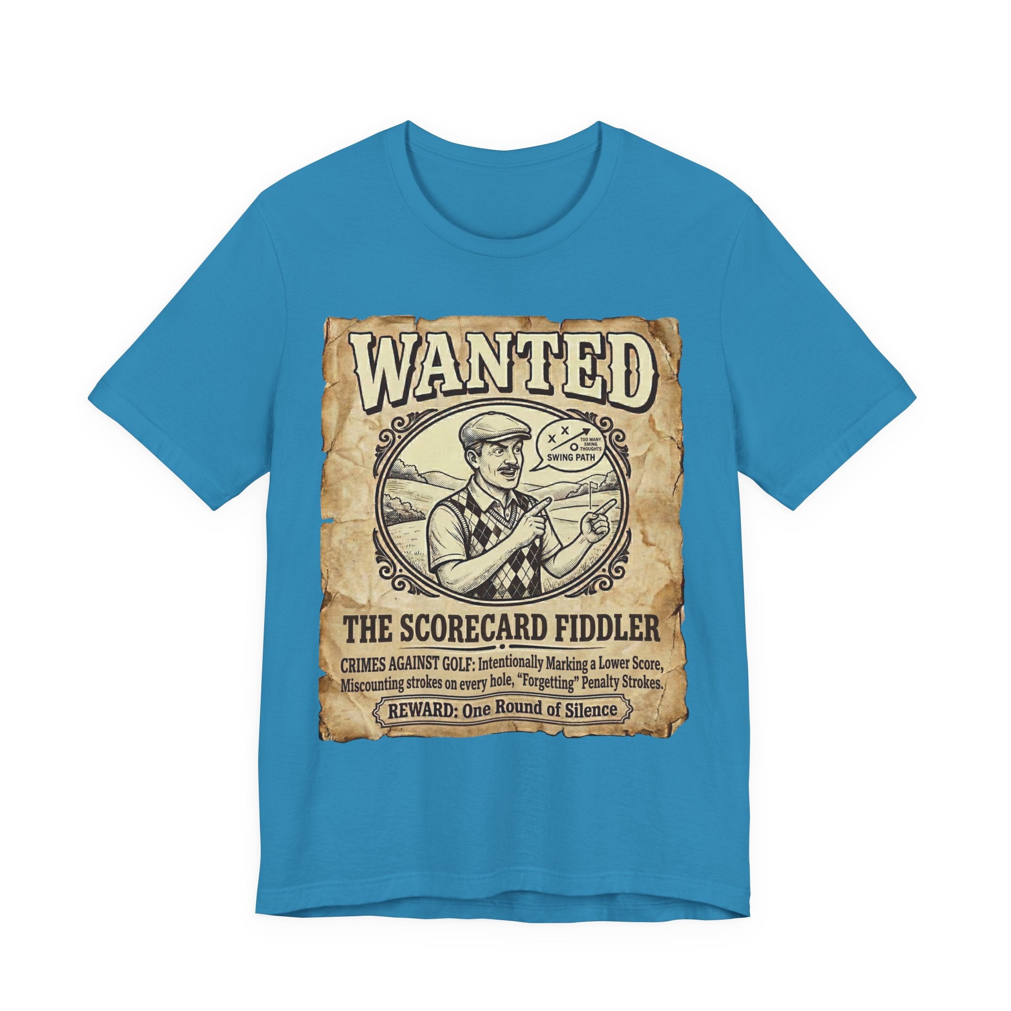 Wanted: The Scorecard Fiddler Golf T-Shirt | Crimes Against Golf | Wild Green Golf