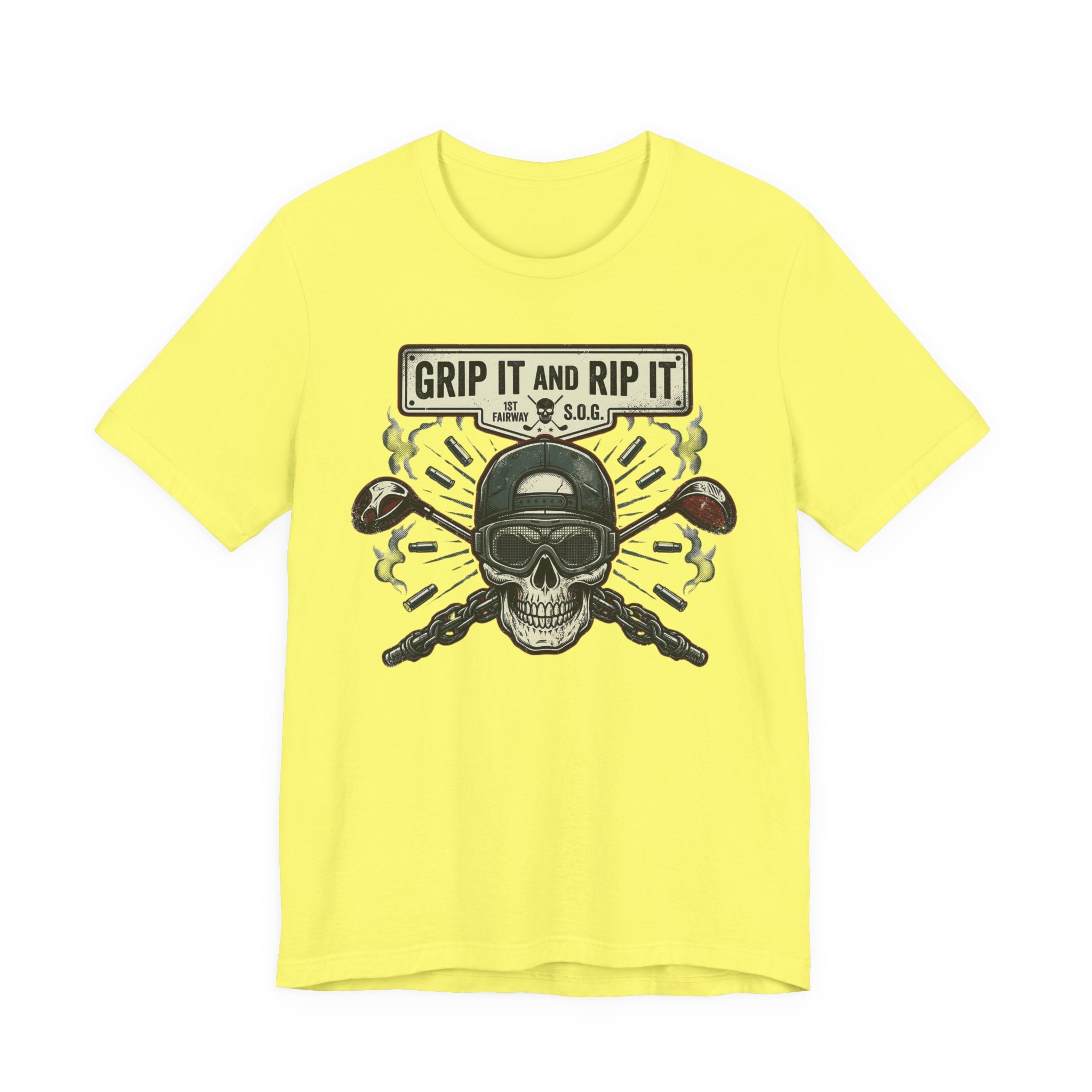 Grip It and Rip It Golf T-Shirt | Vintage Flame Skull Tee | Wild Green Golf
