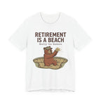 Retirement Is A Beach Golf T-Shirt | Mostly The Bunkers | Funny Retirement Golf Tee | Wild Green Golf
