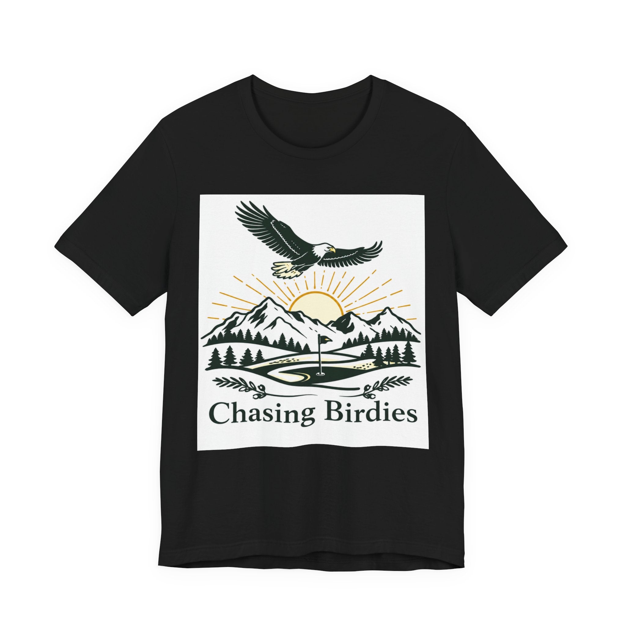 Chasing Birdies Golf T-Shirt | Vintage Eagle & Mountain Golf Course Design | Golf Gift