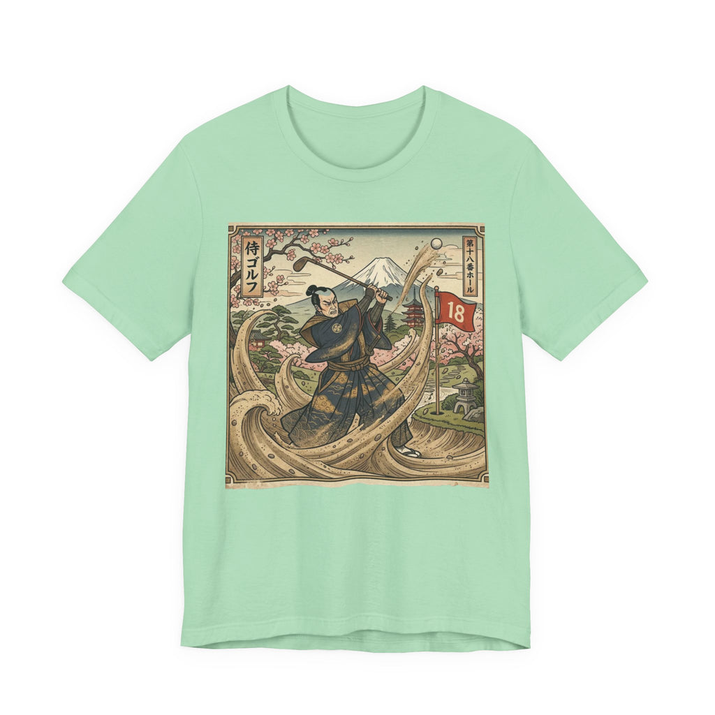 Samurai Bunker Shot Golf T-Shirt | Japanese Woodblock Sand Wave | Golf Legend Series | Wild Green Golf