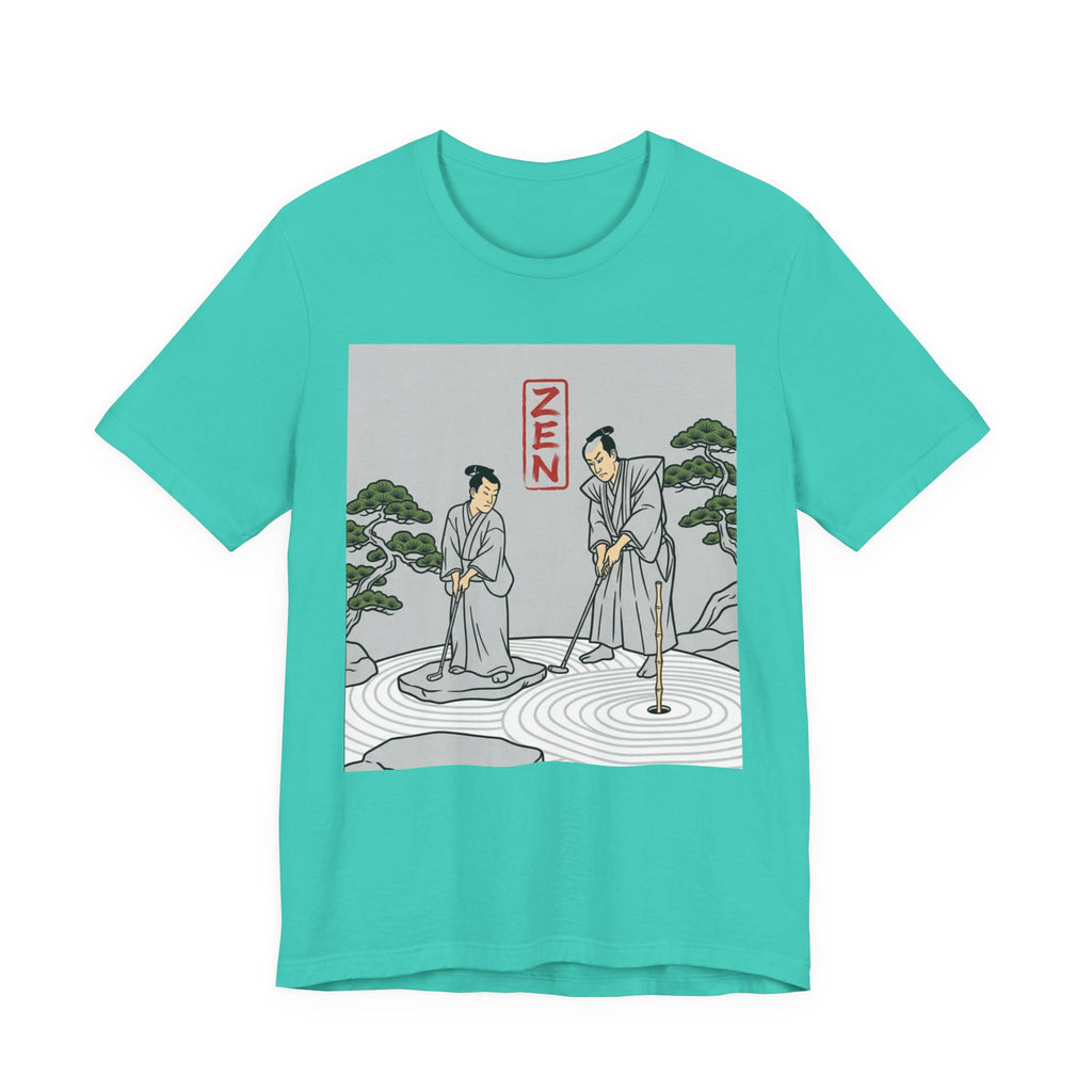 ZEN Golf T-Shirt | Two Samurai Putting Japanese Art Tee | Golf Legend Series | Wild Green Golf