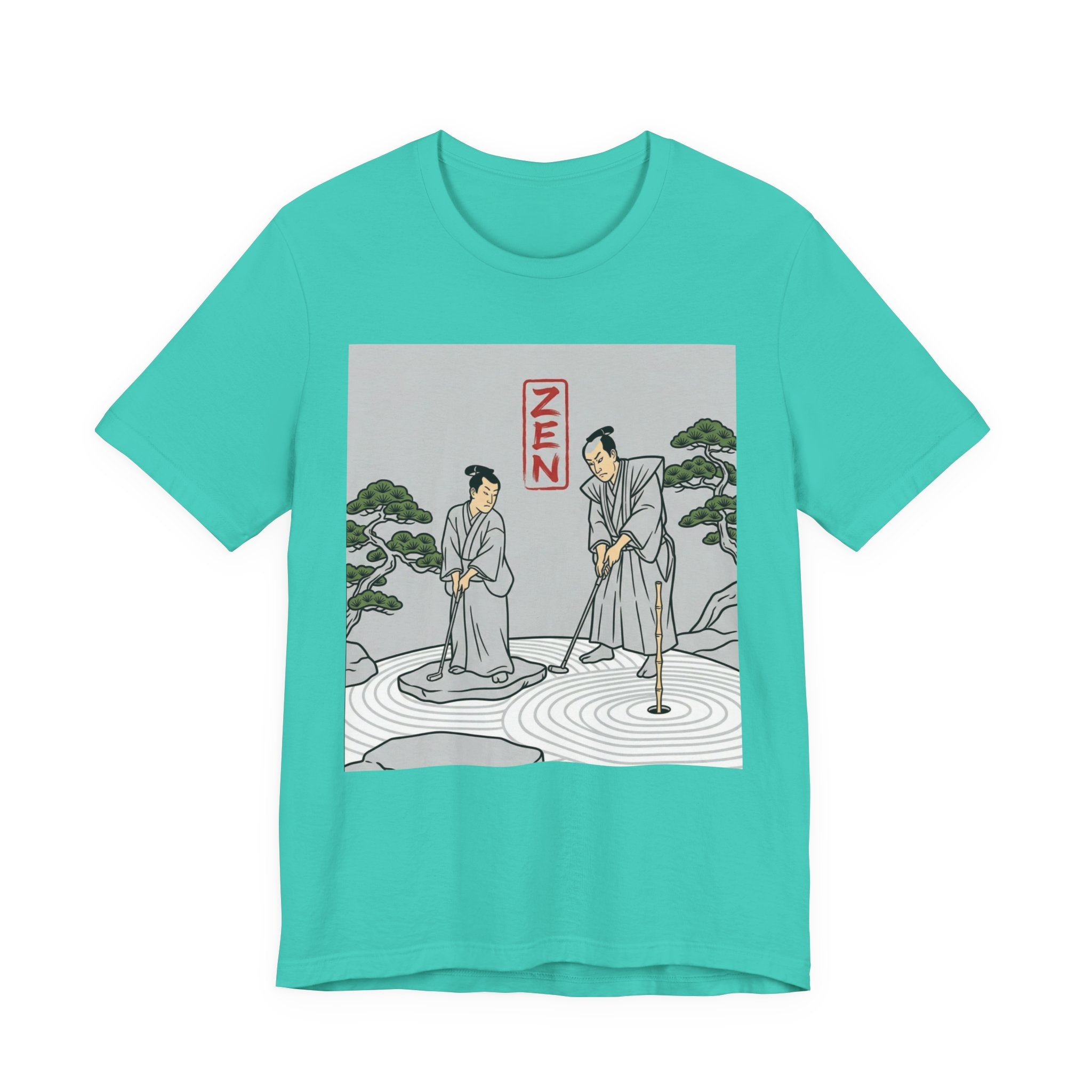 ZEN Golf T-Shirt | Two Samurai Putting Japanese Art Tee | Golf Legend Series | Wild Green Golf