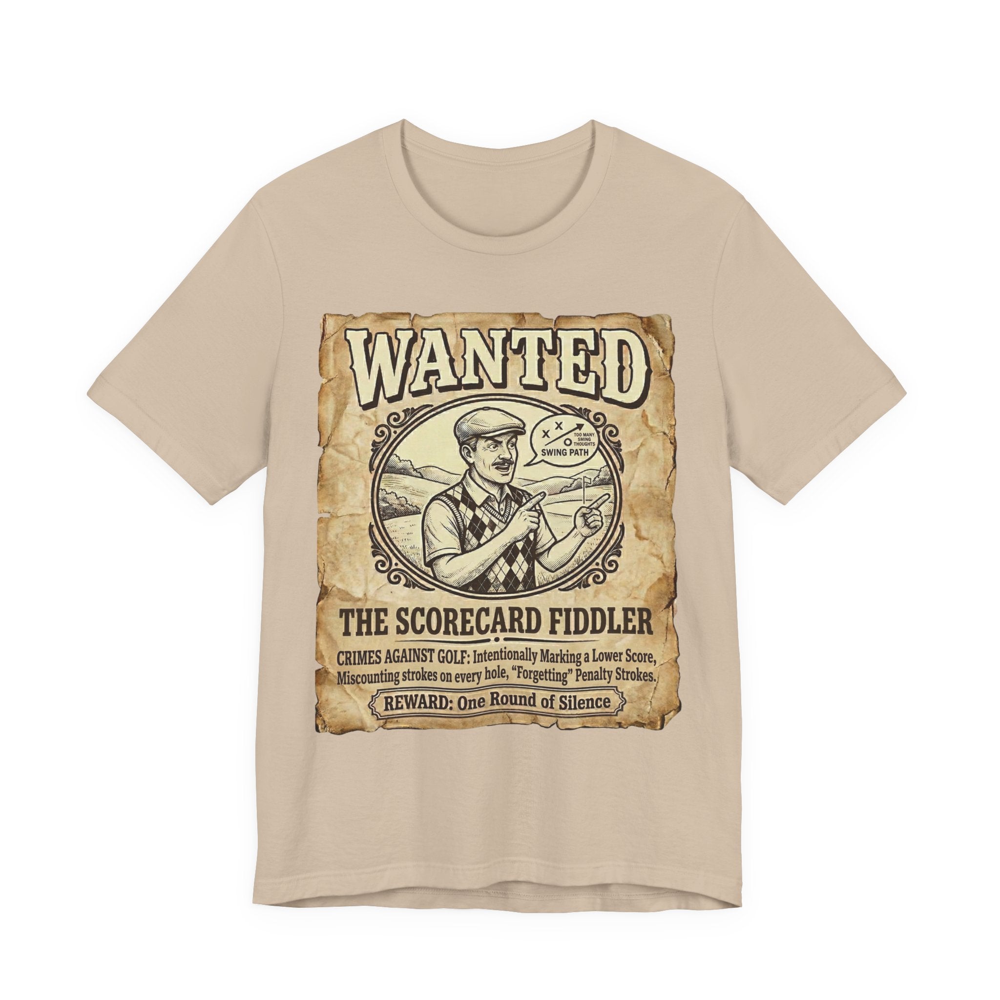 Wanted: The Scorecard Fiddler Golf T-Shirt | Crimes Against Golf | Wild Green Golf
