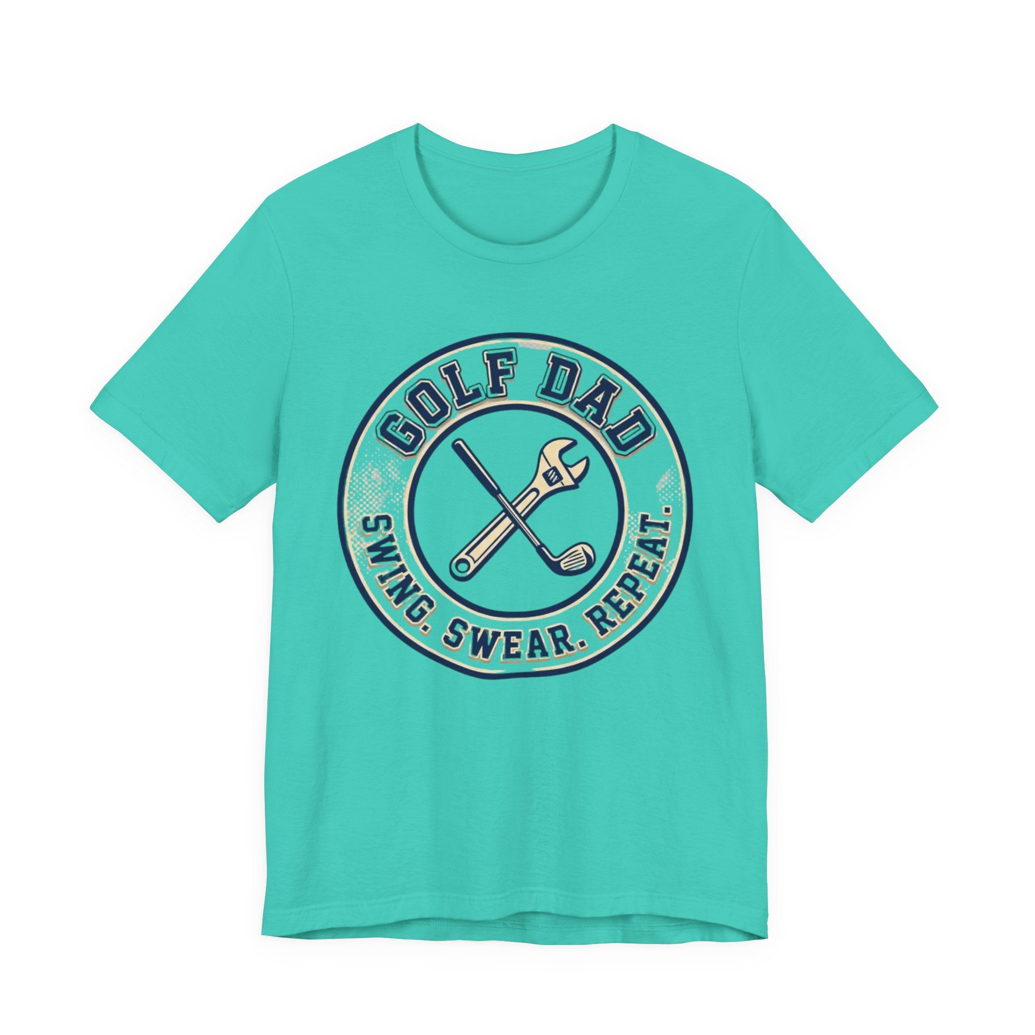 Golf Dad Swing Swear Repeat T-Shirt | Classic Crest Father's Day Golf Tee | Wild Green Golf