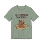 Retirement Is A Beach Golf T-Shirt | Mostly The Bunkers | Funny Retirement Golf Tee | Wild Green Golf