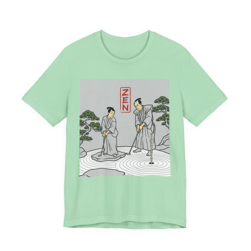 ZEN Golf T-Shirt | Two Samurai Putting Japanese Art Tee | Golf Legend Series | Wild Green Golf
