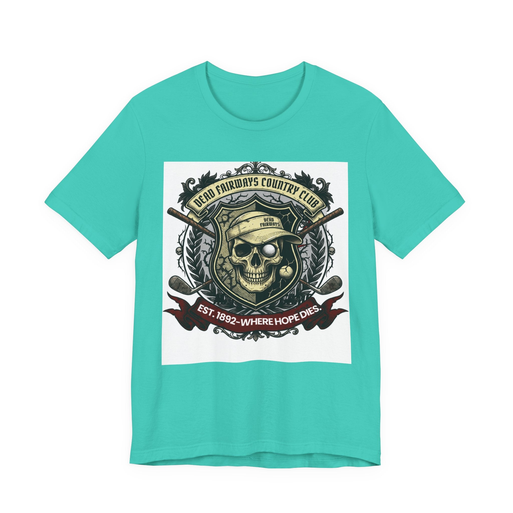 Skull & Crossed Golf Clubs Tee | "Leatherface's Country Club" Vintage Horror Golf Shirt | Wild Green Golf