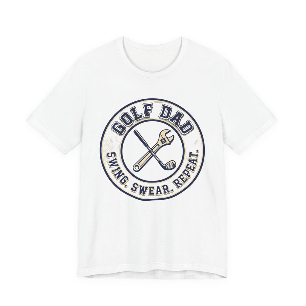 Golf Dad Swing Swear Repeat T-Shirt | Classic Crest Father's Day Golf Tee | Wild Green Golf