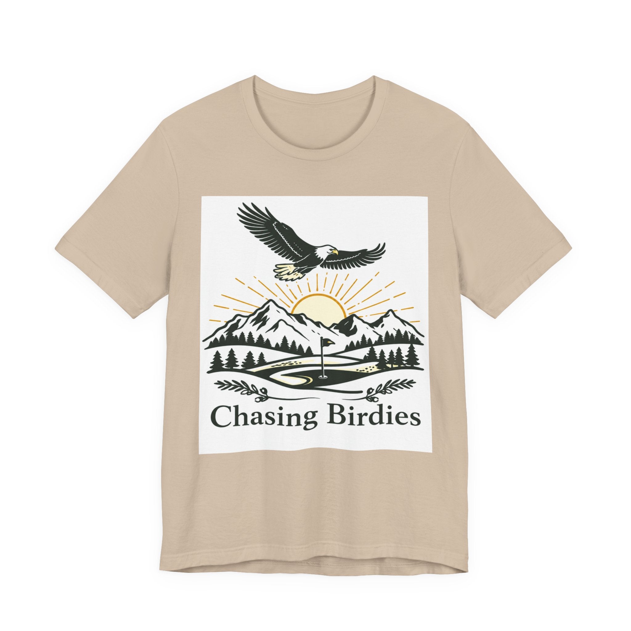 Chasing Birdies Golf T-Shirt | Vintage Eagle & Mountain Golf Course Design | Golf Gift