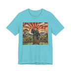 Samurai Birdie Celebration Golf T-Shirt | Japanese Woodblock Sunrise | Golf Legend Series | Wild Green Golf