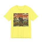 Samurai Birdie Celebration Golf T-Shirt | Japanese Woodblock Sunrise | Golf Legend Series | Wild Green Golf