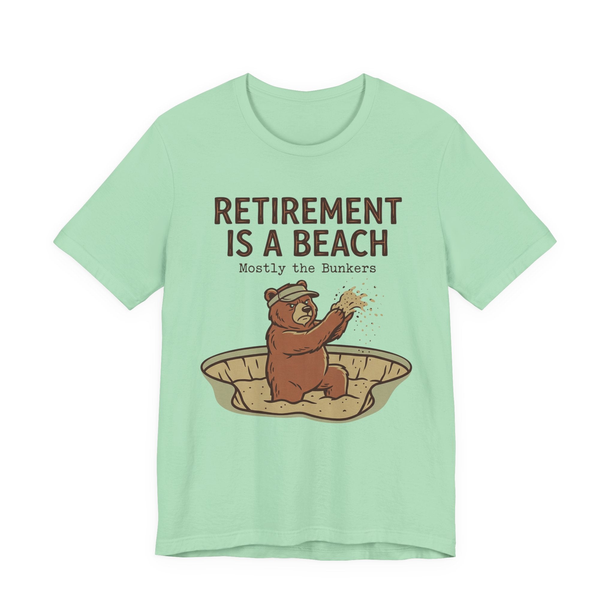 Retirement Is A Beach Golf T-Shirt | Mostly The Bunkers | Funny Retirement Golf Tee | Wild Green Golf