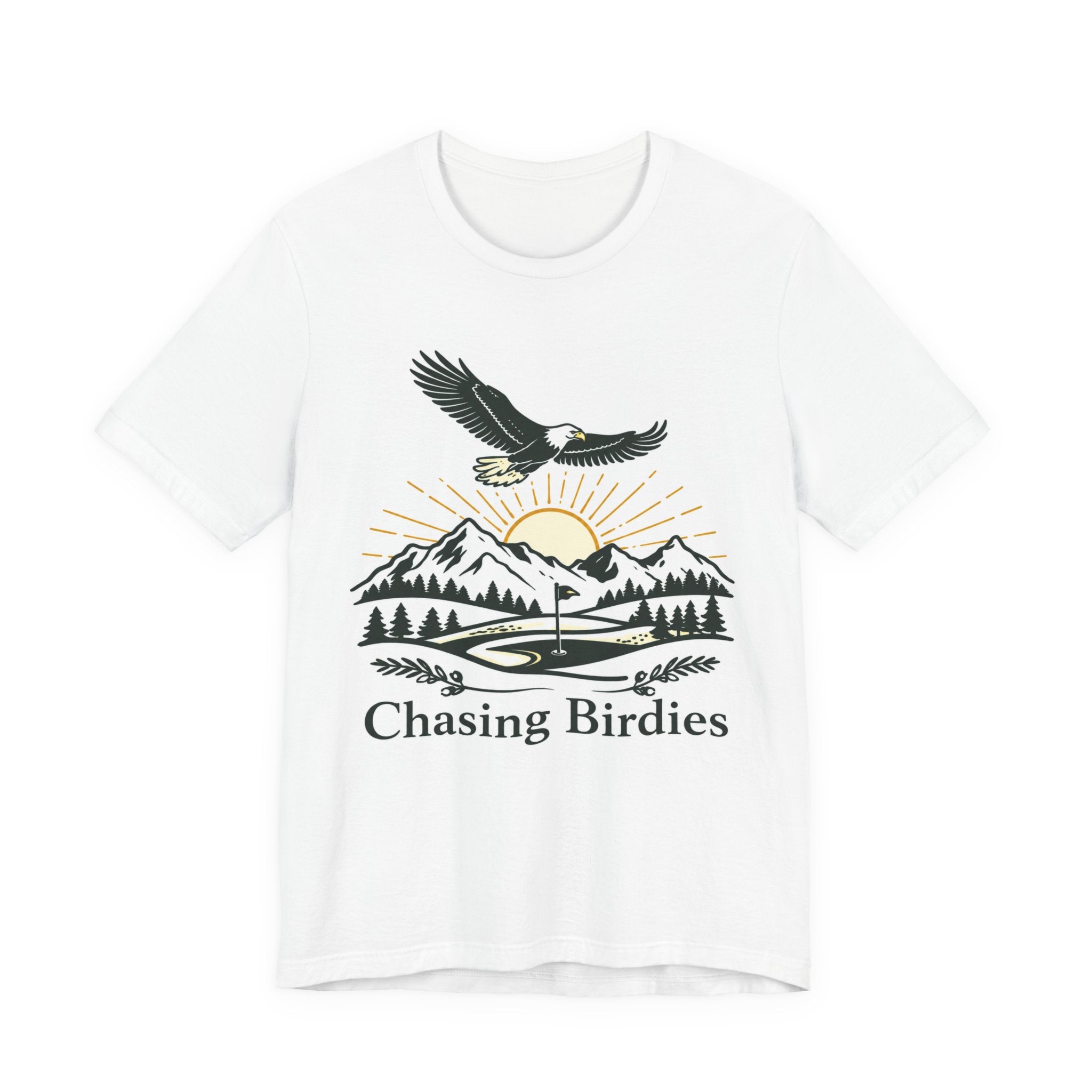 Chasing Birdies Golf T-Shirt | Vintage Eagle & Mountain Golf Course Design | Golf Gift