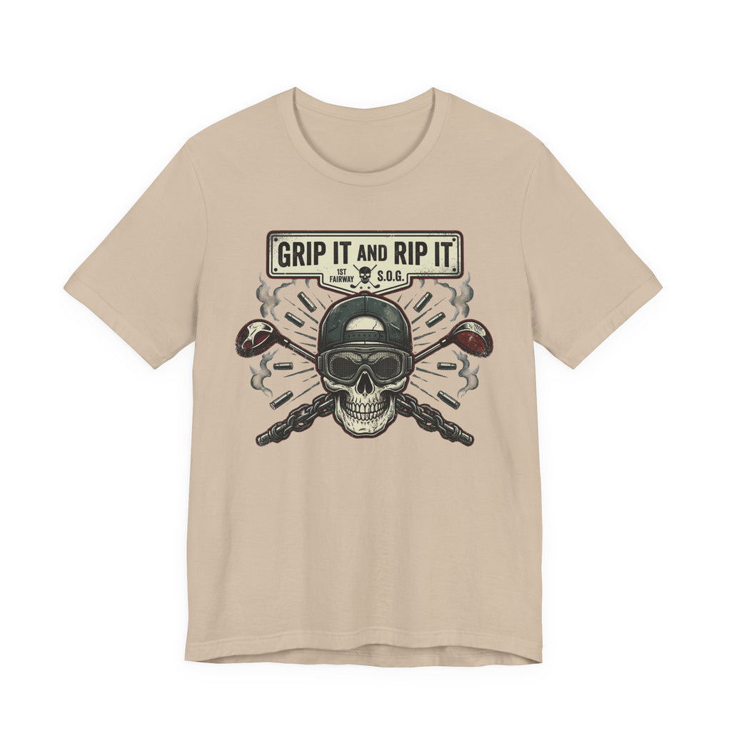Grip It and Rip It Golf T-Shirt | Vintage Flame Skull Tee | Wild Green Golf