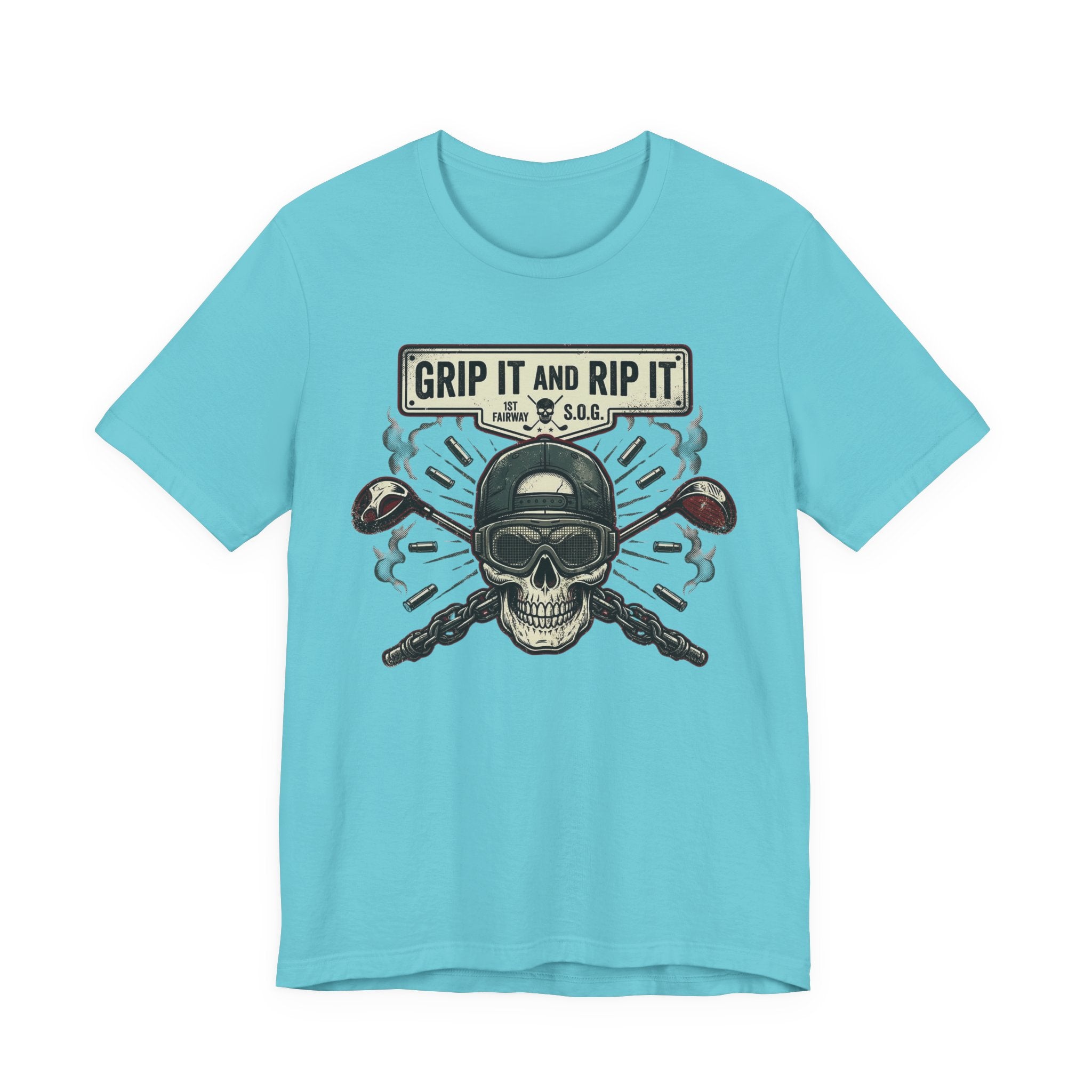 Grip It and Rip It Golf T-Shirt | Vintage Flame Skull Tee | Wild Green Golf
