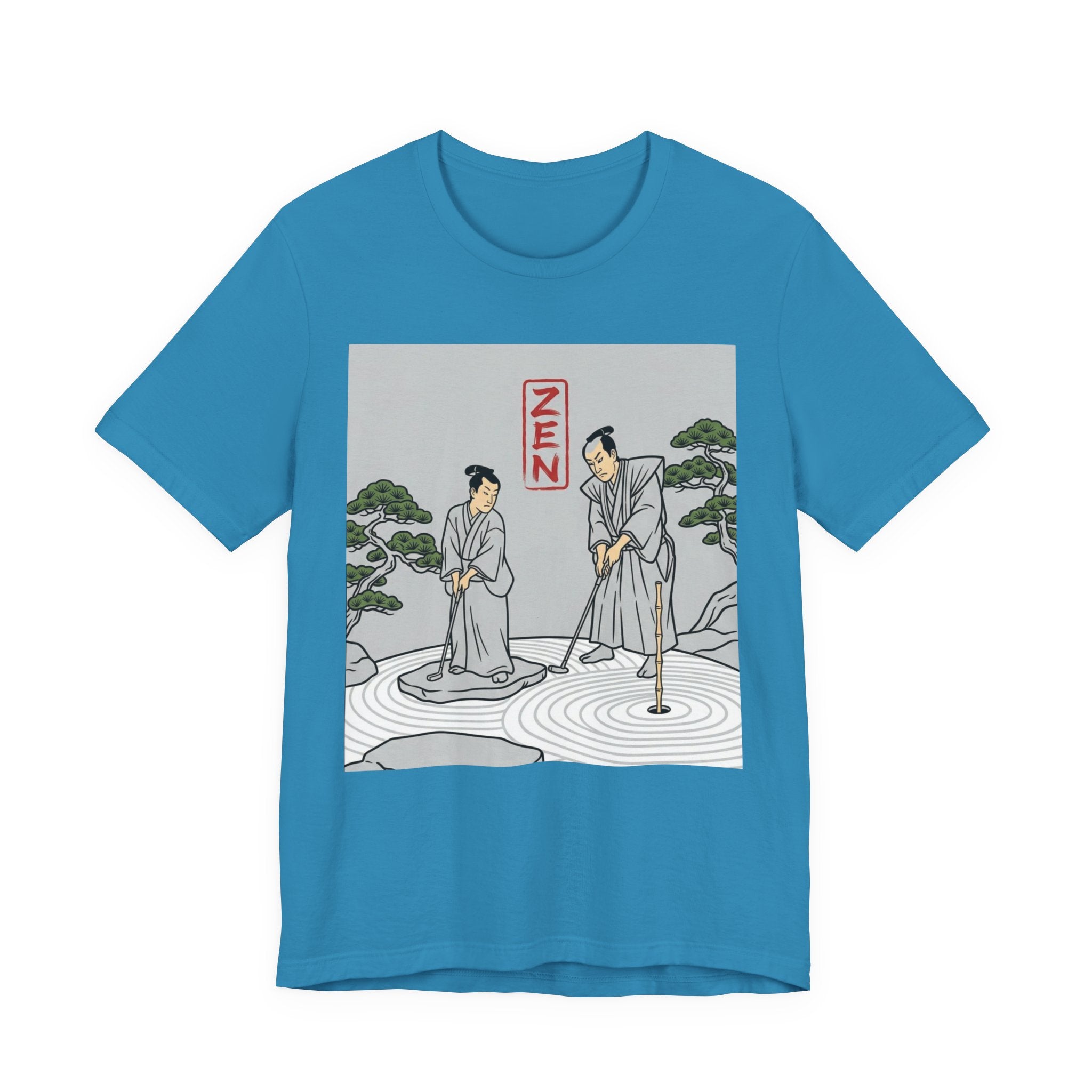 ZEN Golf T-Shirt | Two Samurai Putting Japanese Art Tee | Golf Legend Series | Wild Green Golf