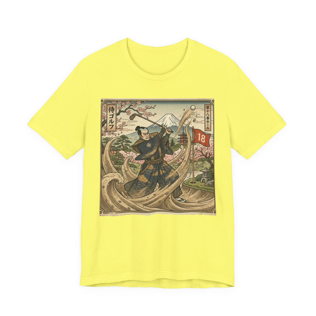 Samurai Bunker Shot Golf T-Shirt | Japanese Woodblock Sand Wave | Golf Legend Series | Wild Green Golf