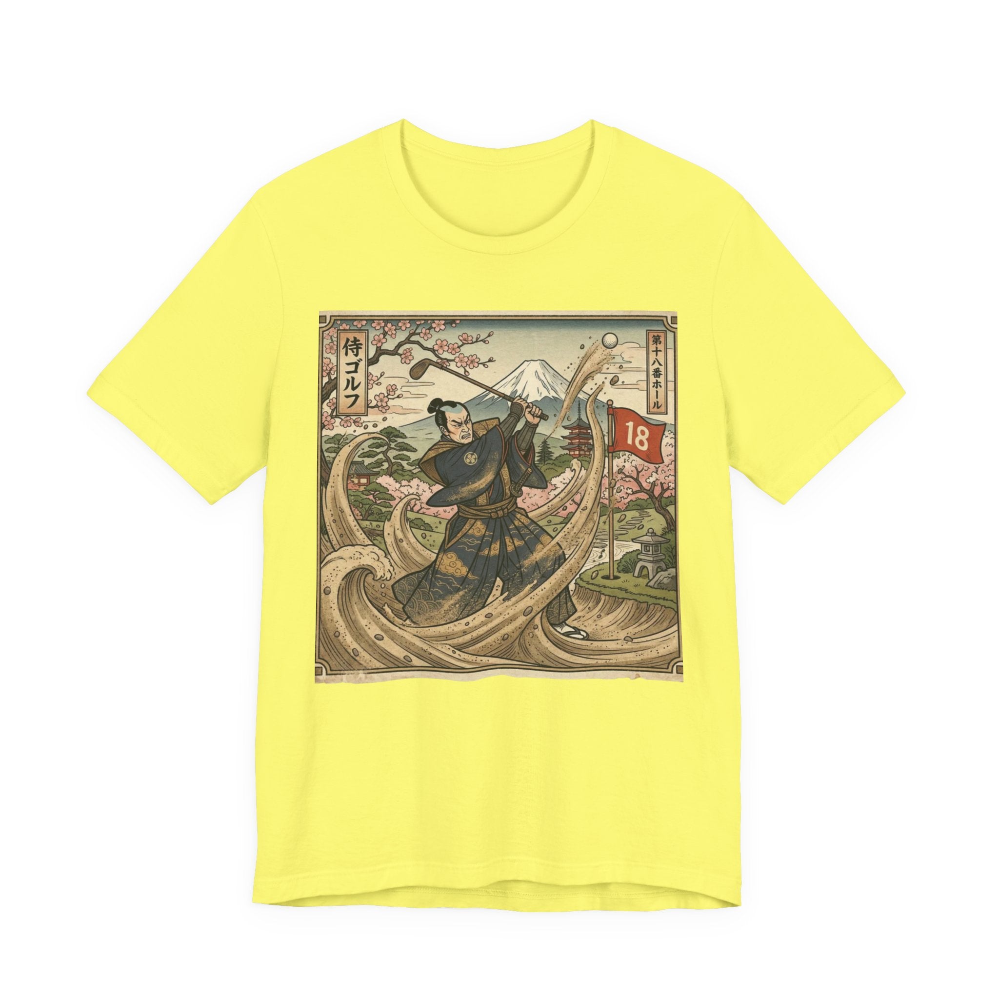 Samurai Bunker Shot Golf T-Shirt | Japanese Woodblock Sand Wave | Golf Legend Series | Wild Green Golf