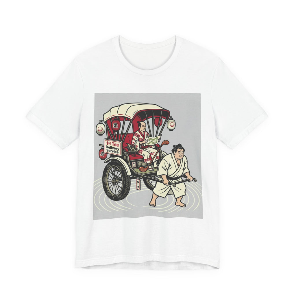 1st Tee Delivery Service Golf T-Shirt | Samurai Rickshaw Sumo Caddy | Golf Legend Series | Wild Green Golf