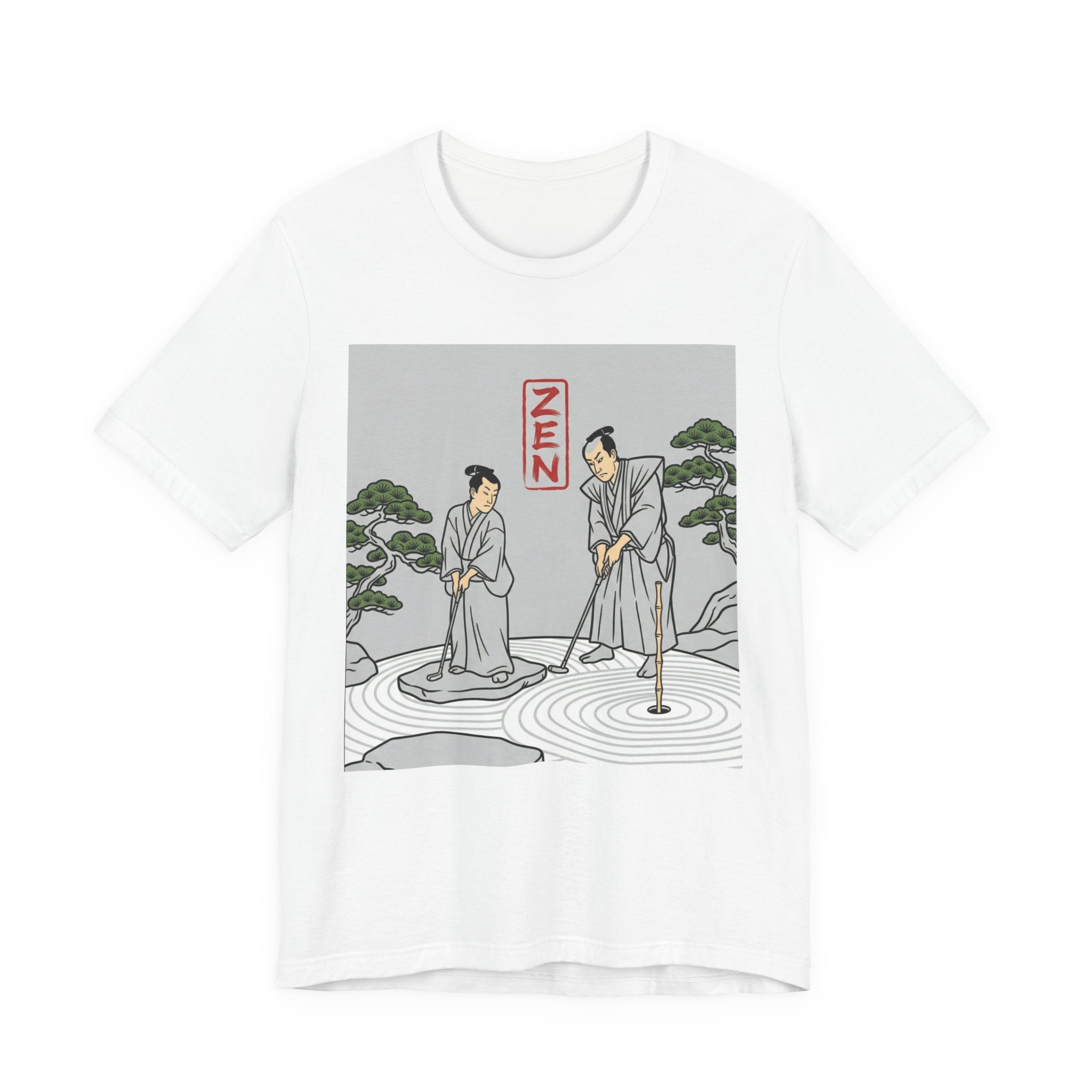 ZEN Golf T-Shirt | Two Samurai Putting Japanese Art Tee | Golf Legend Series | Wild Green Golf