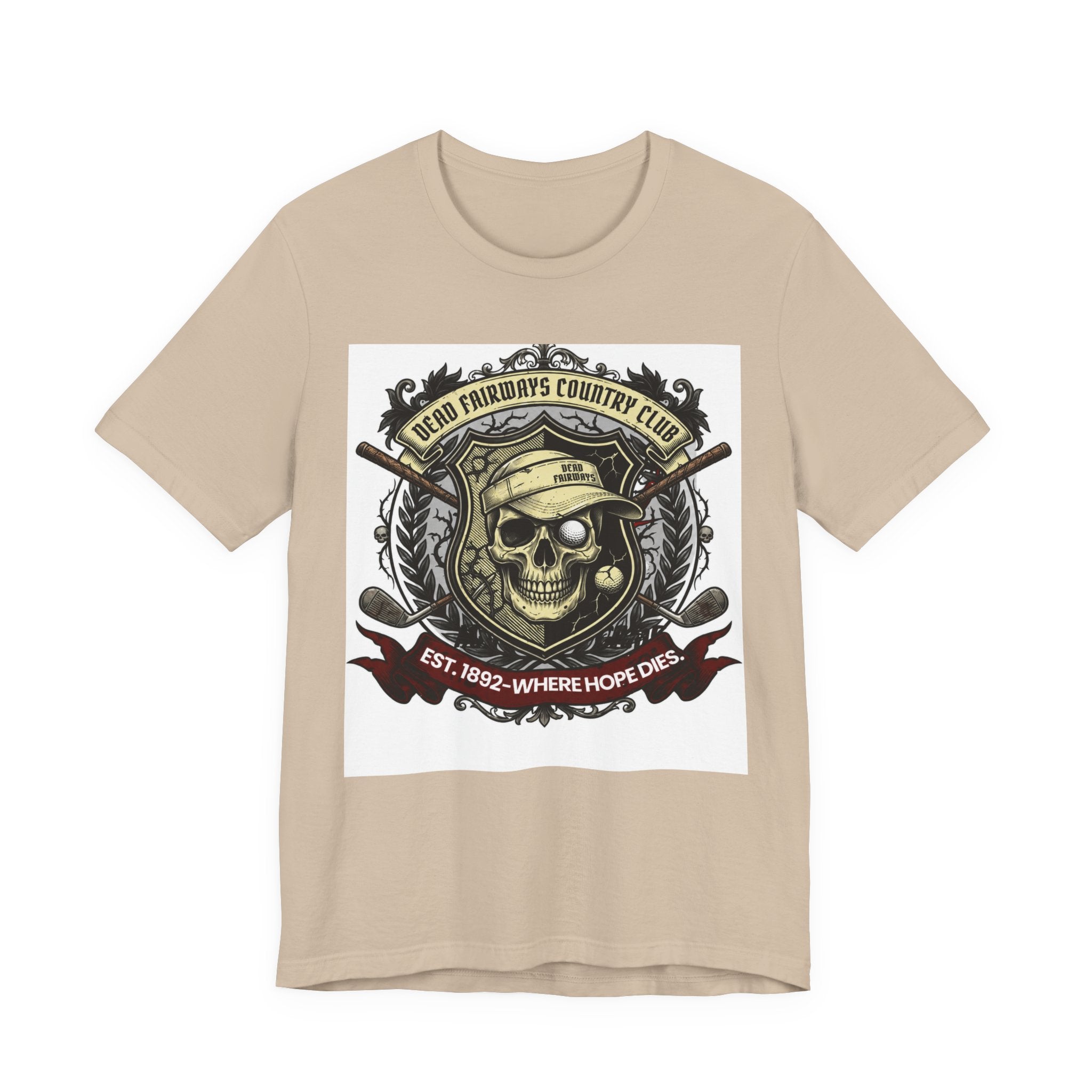 Skull & Crossed Golf Clubs Tee | "Leatherface's Country Club" Vintage Horror Golf Shirt | Wild Green Golf