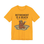 Retirement Is A Beach Golf T-Shirt | Mostly The Bunkers | Funny Retirement Golf Tee | Wild Green Golf
