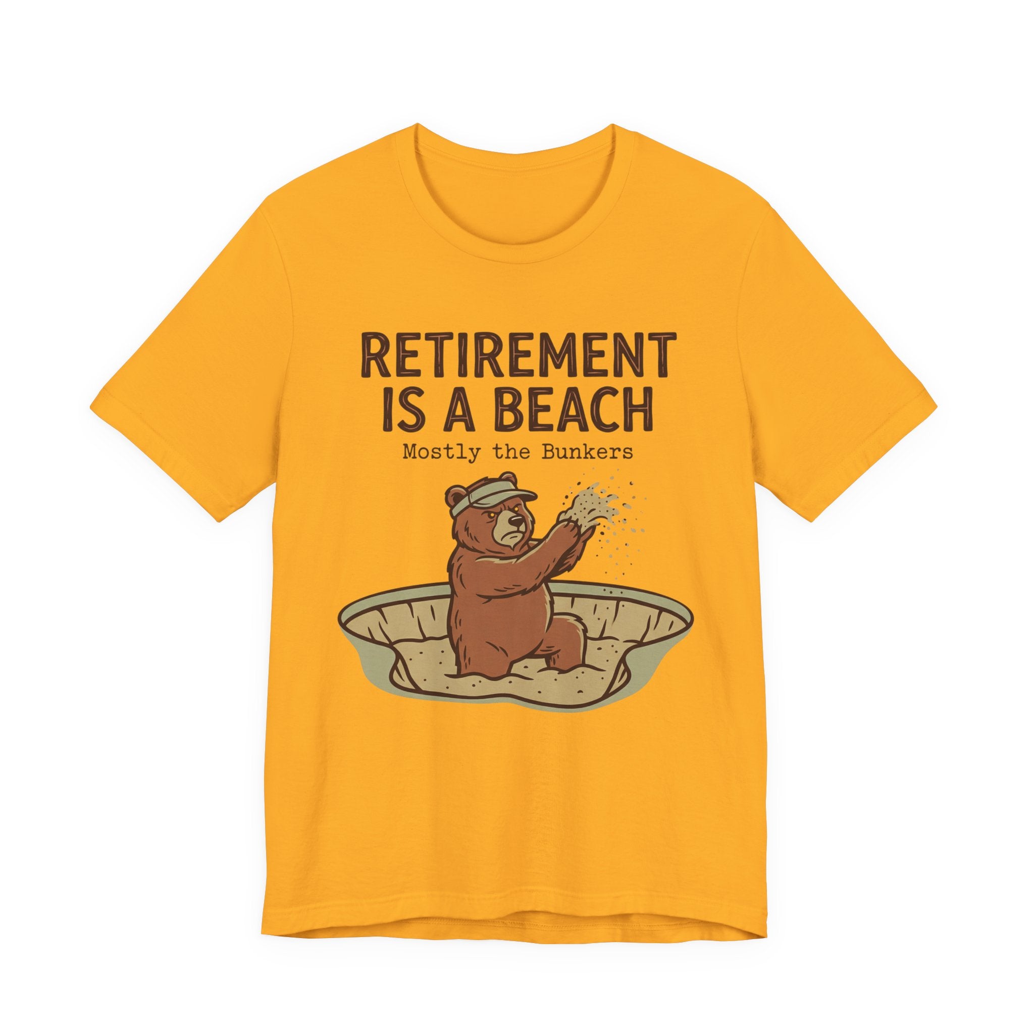 Retirement Is A Beach Golf T-Shirt | Mostly The Bunkers | Funny Retirement Golf Tee | Wild Green Golf