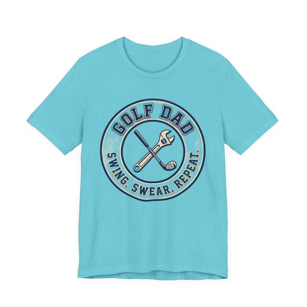 Golf Dad Swing Swear Repeat T-Shirt | Classic Crest Father's Day Golf Tee | Wild Green Golf