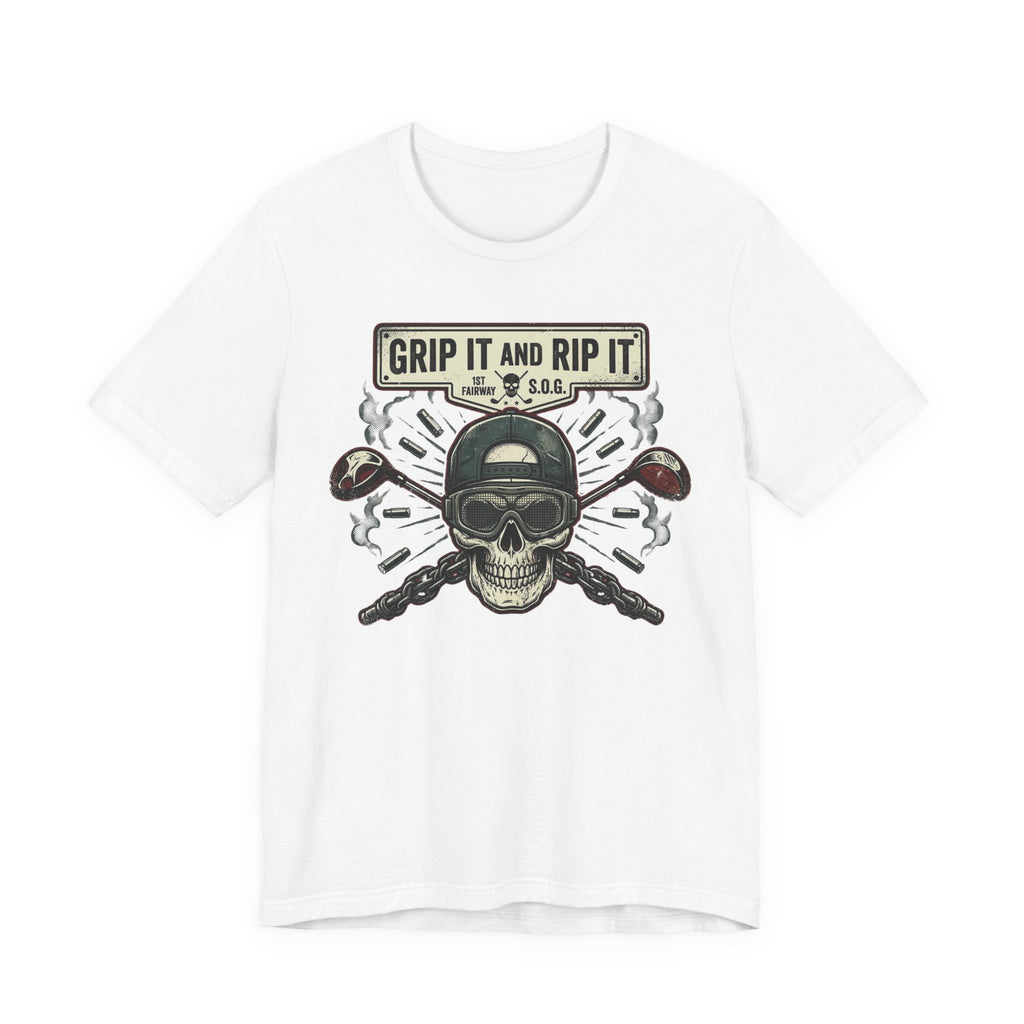 Grip It and Rip It Golf T-Shirt | Vintage Flame Skull Tee | Wild Green Golf