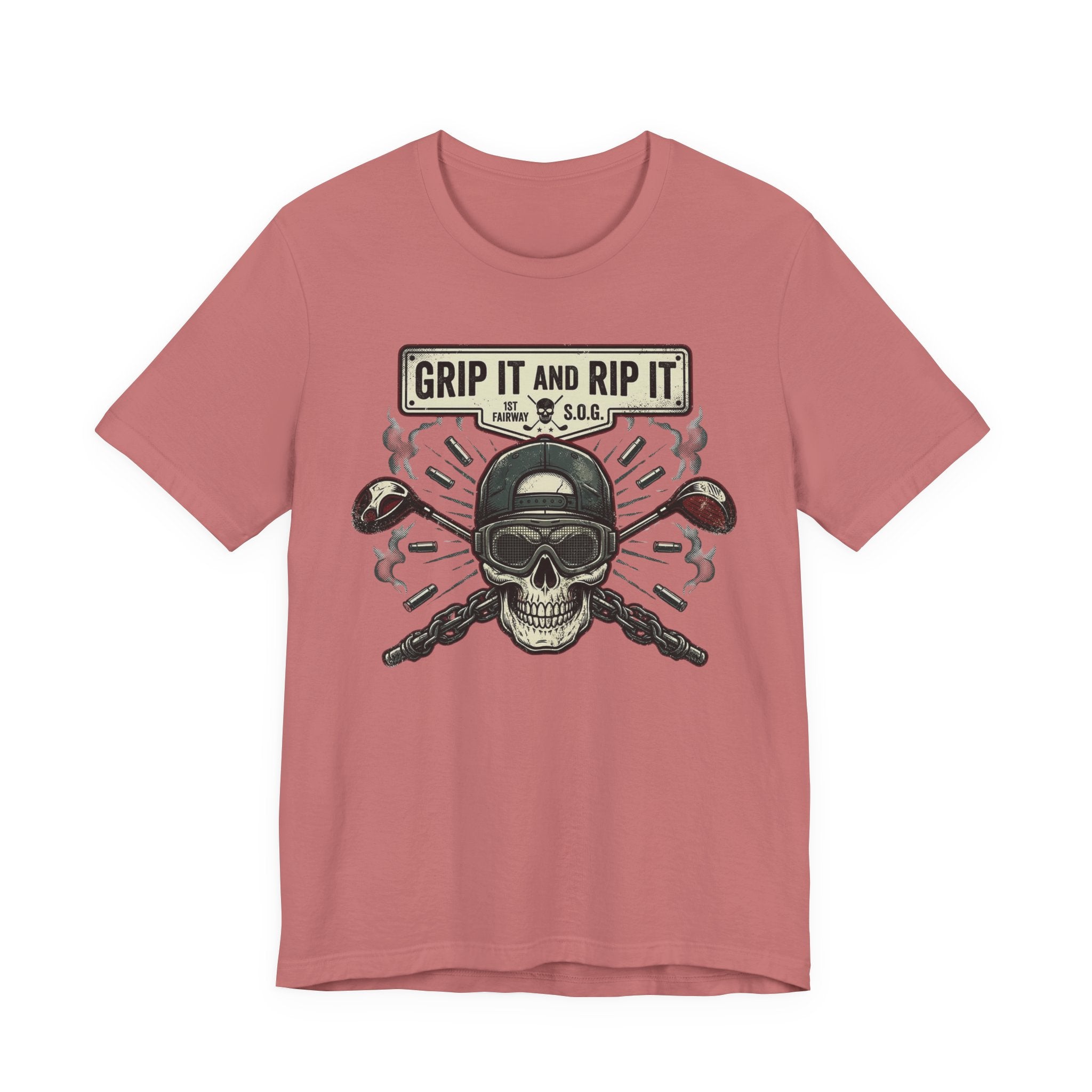 Grip It and Rip It Golf T-Shirt | Vintage Flame Skull Tee | Wild Green Golf