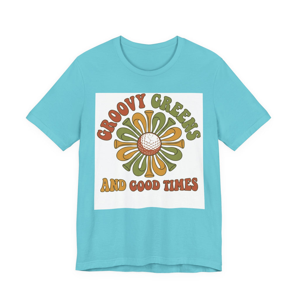 Groovy Greens and Good Times Golf T-Shirt | Retro Flower Golf Tee | 70s Golf Shirt