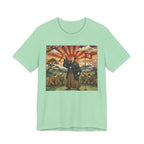 Samurai Birdie Celebration Golf T-Shirt | Japanese Woodblock Sunrise | Golf Legend Series | Wild Green Golf